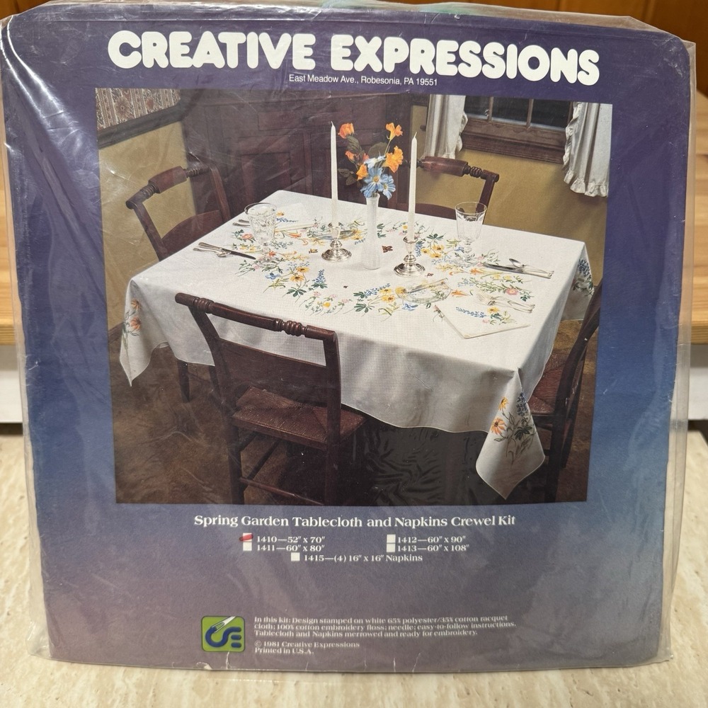 Vintage 1981 Creative Expressions 1410 Spring Garden Crewel Tablecloth Kit